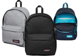 Abgebildet sind drei Rucksäcke – einer grau, einer schwarz und einer marineblau. Der Reißverschluss gibt den Blick auf das hellblaue Innenleben frei. Alle Rucksäcke verfügen über eine Vordertasche und einen Tragegriff und sind somit so vielseitig wie Reisetaschen für den Alltag oder auf Reisen.