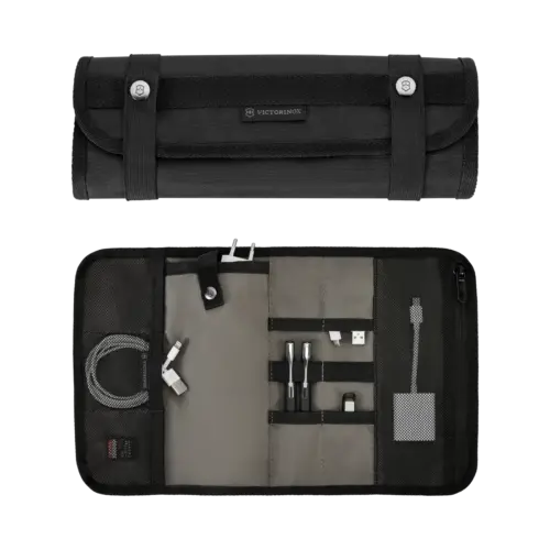 Schwarzer Rucksack für Damen & Herren innenfach auf und zu