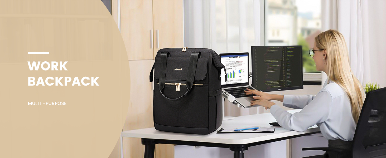 Moderner Rucksack Damen am arbeitstisch