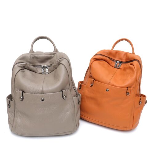 Damen rucksack leder beige und orange